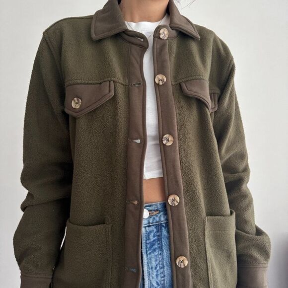 NWT Blank NYC olive green fleece shirt shacket - Picture 3 of 9